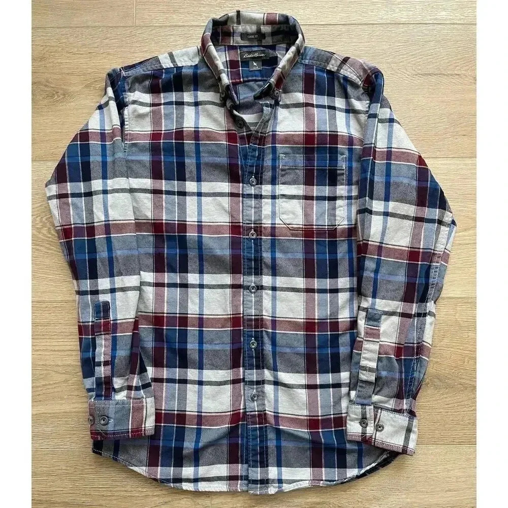 Eddie Bauer Men's Classic Fit Plaid Button Down Long Sleeve Shirt 100% Cotton S